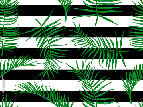 Seamless tropical pattern with palm leaves vector background. Perfect for wallpapers, pattern fills, web page backgrounds, surface textures, textile
