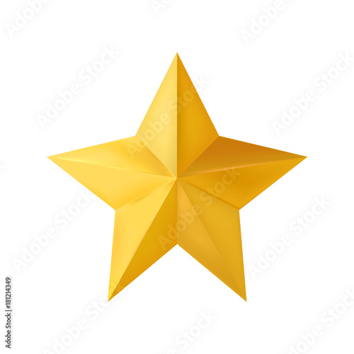 Golden realistic 3D Christmas star isolated on white background. Vector illustration.