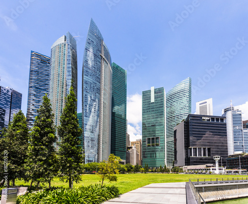 Singapore financial district skyline on a sunny day. © jakartatravel
