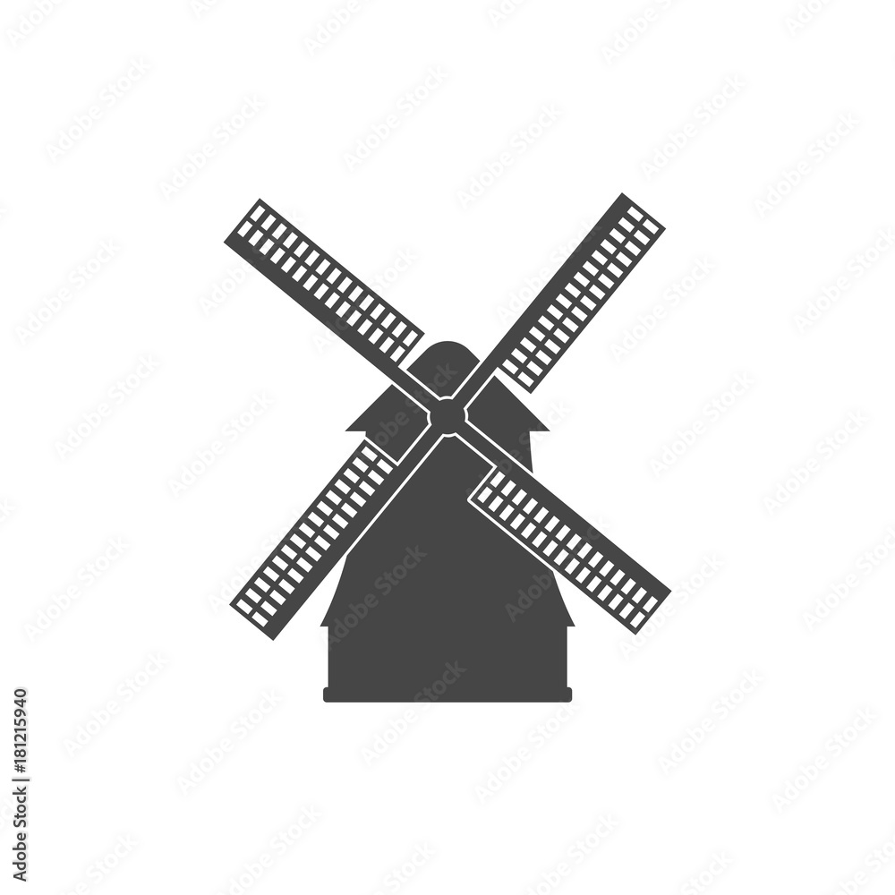 Windmill icon, Vector black silhouette 