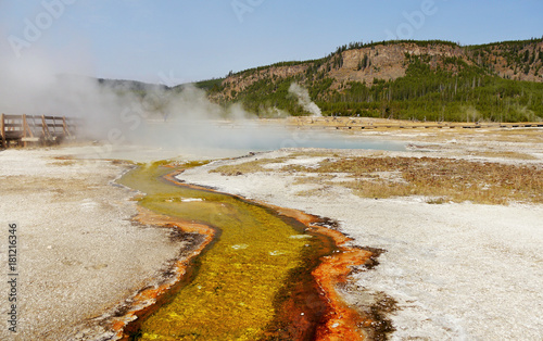 The Magical Thermal Lake in the Yellowstone National Park in Wyoming, USA photo