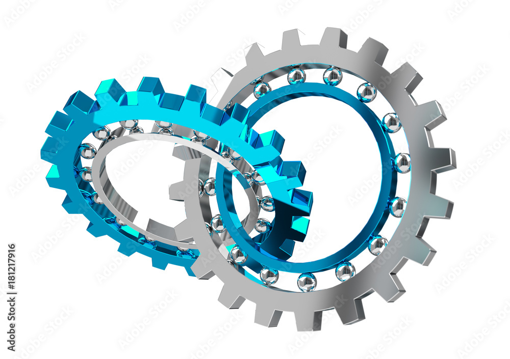 Floating modern gear mechanism 3D rendering Floating modern gear mechanism 3D rendering