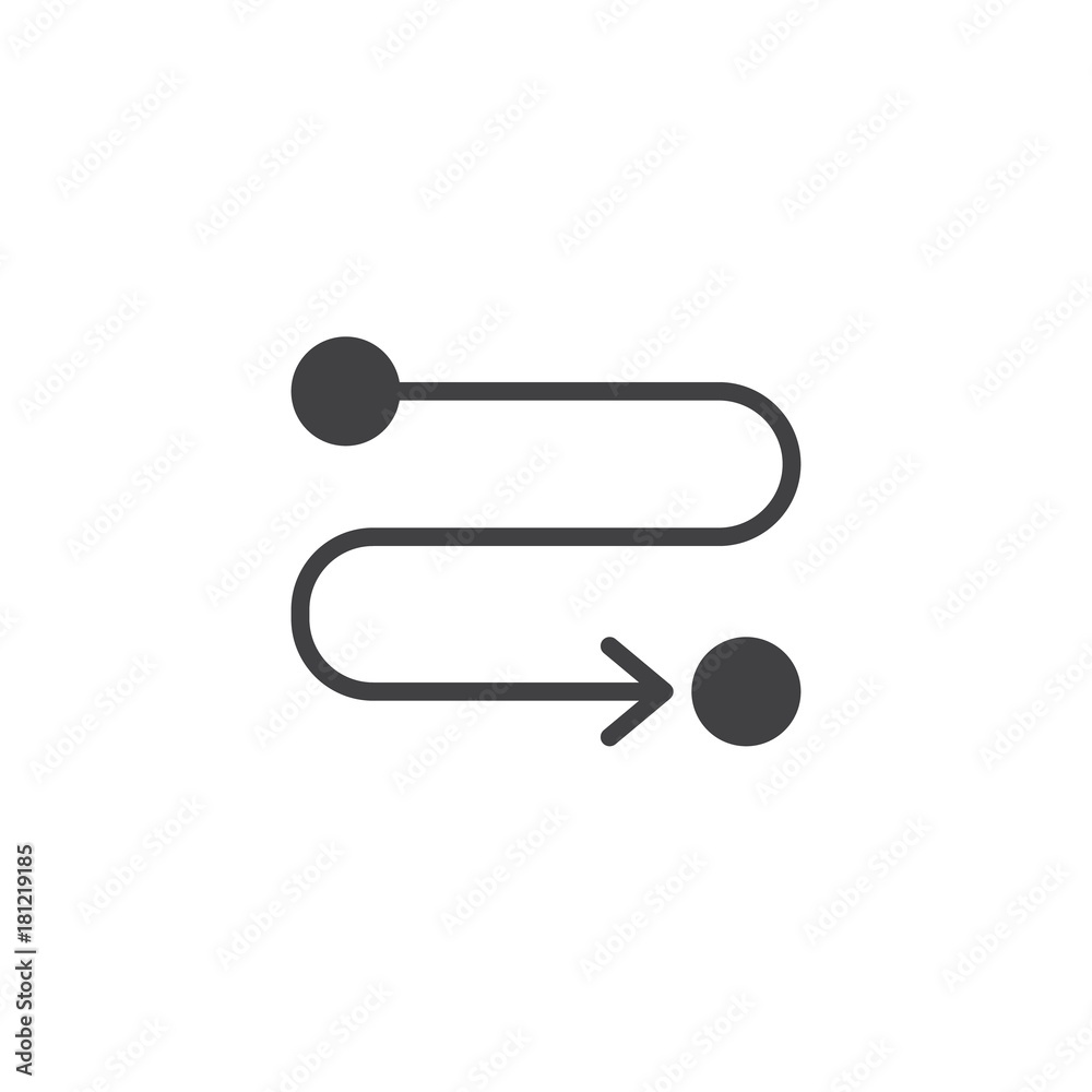 Route location icon vector, filled flat sign, solid pictogram isolated on white. Path or road symbol, logo illustration.