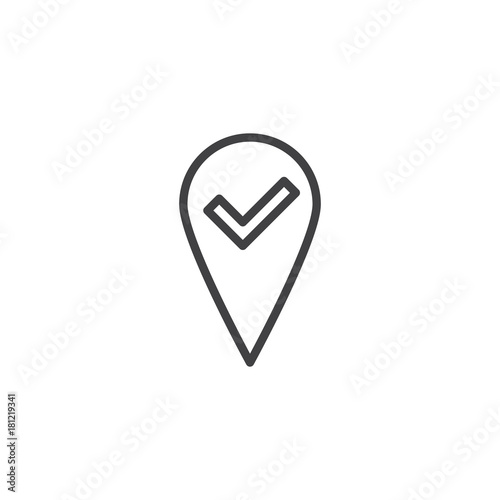 Check map, pointer, navigator line icon, outline vector sign, linear style pictogram isolated on white. Location pin check symbol, logo illustration. Editable stroke