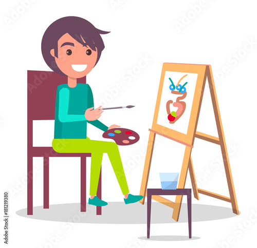 Creativity Poster with Girl Drawing Vase Vector