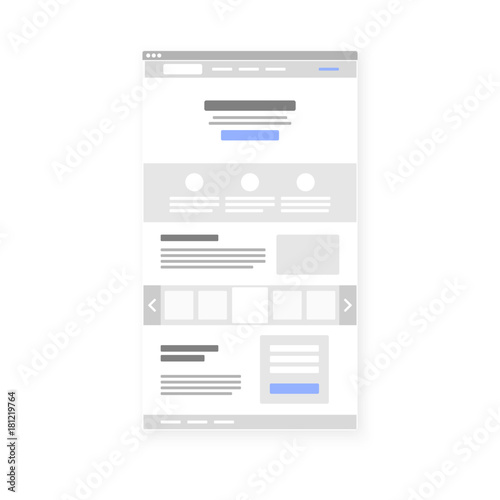 Landing page website wireframe interface template isolated on white. Flat vector illustration photo