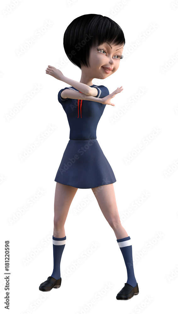3D Rendering Japanese Schoolgirl on White