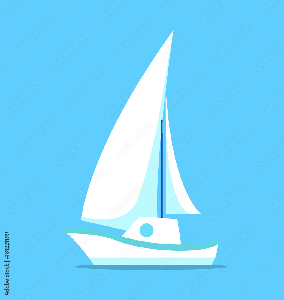 Sailing Ship White Icon Isolated on Blue Vector