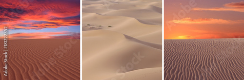 triptyque sur le thème des déserts de sable et dunes au crépuscule ou aube © joël BEHR