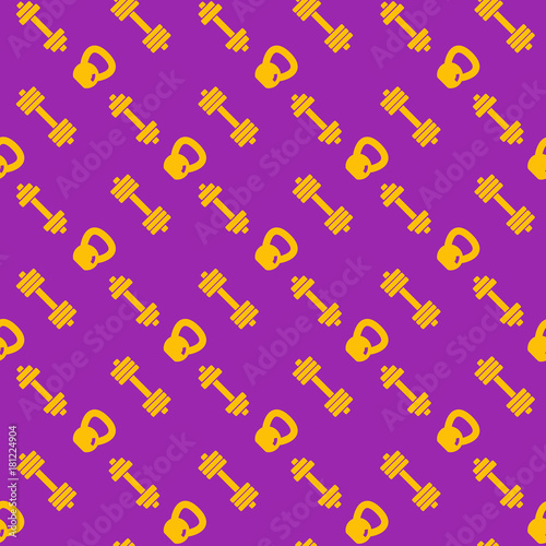 seamless fitness pattern with dumbbells and kettlebells