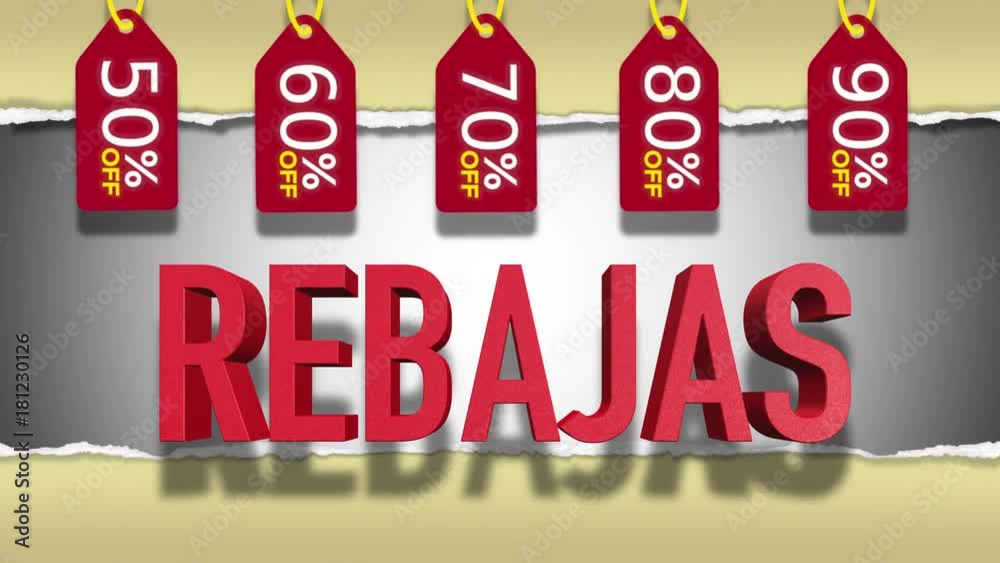 stockvideon-rebajas-red-text-rebates-sales-word-in-spanish-3d-text