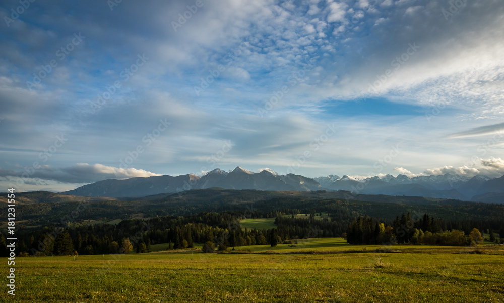 Fototapeta premium View on the Tatra mountains from Lapszanka, Poland