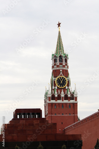 Spasskaya tower and Lenin's Mausoleum, Moscow Kremlin 