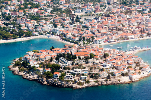 Fototapeta Naklejka Na Ścianę i Meble -  Aerial view of Primosten, popular Croatian summer destination.