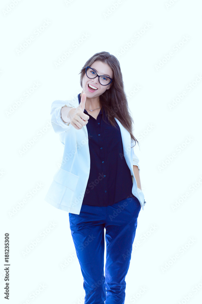 Young woman standing, isolated on white background. Young woman. Young woman standing, isolated on white background. Young woman.