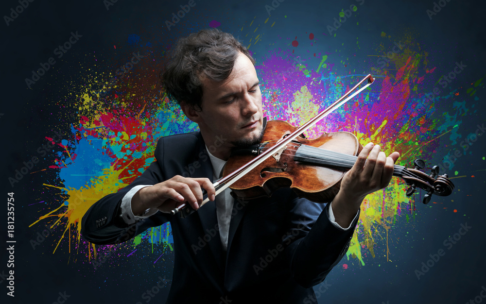 Composer with splotch and his violin