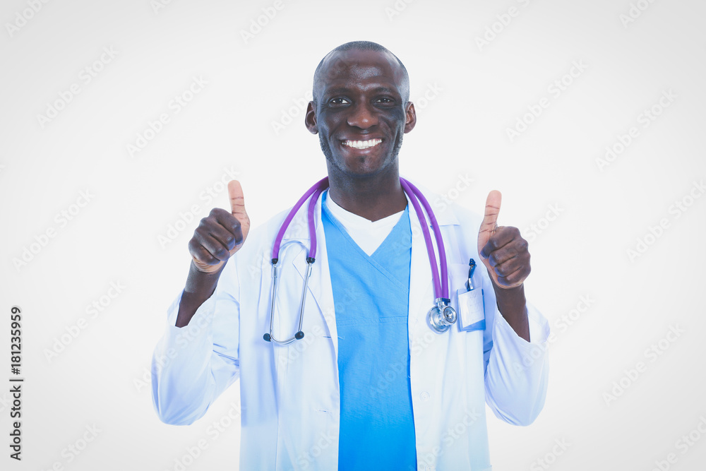 Portrait of a doctor man standing isolated on white background. Doctor. Clinic Portrait of a doctor man standing isolated on white background. Doctor. Clinic
