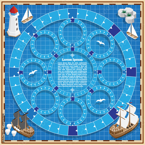A board game on the marine theme. Vector design for app game user interface.
