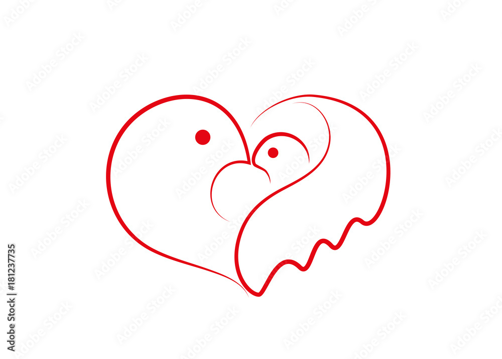 Linear stylized heart with a dove and a fledgling