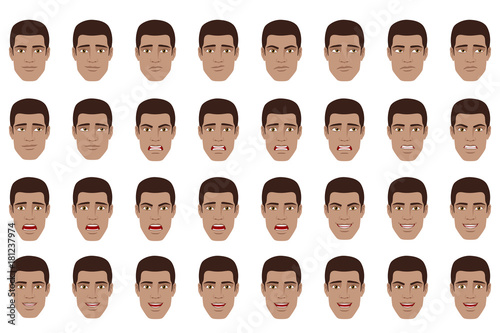  Black Man with different emotions and facial expressions.