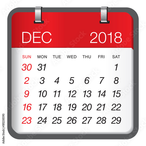 December 2018 calendar vector illustration