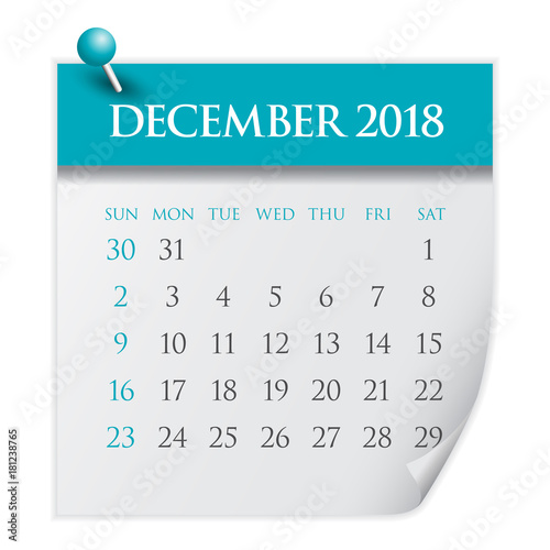 December 2018 calendar vector illustration