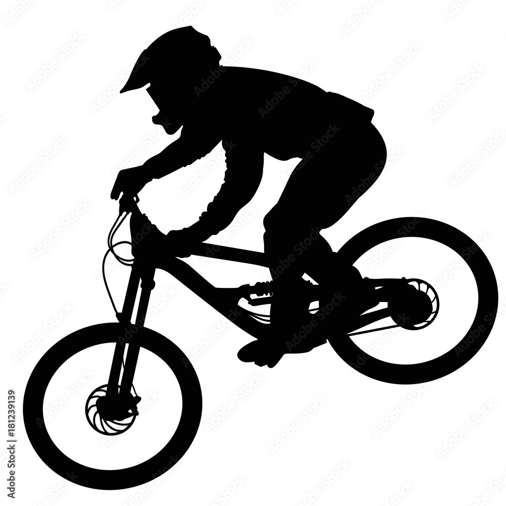 Silhouette of a cyclist going down on a mountain bike on a slope Stock  Vector | Adobe Stock