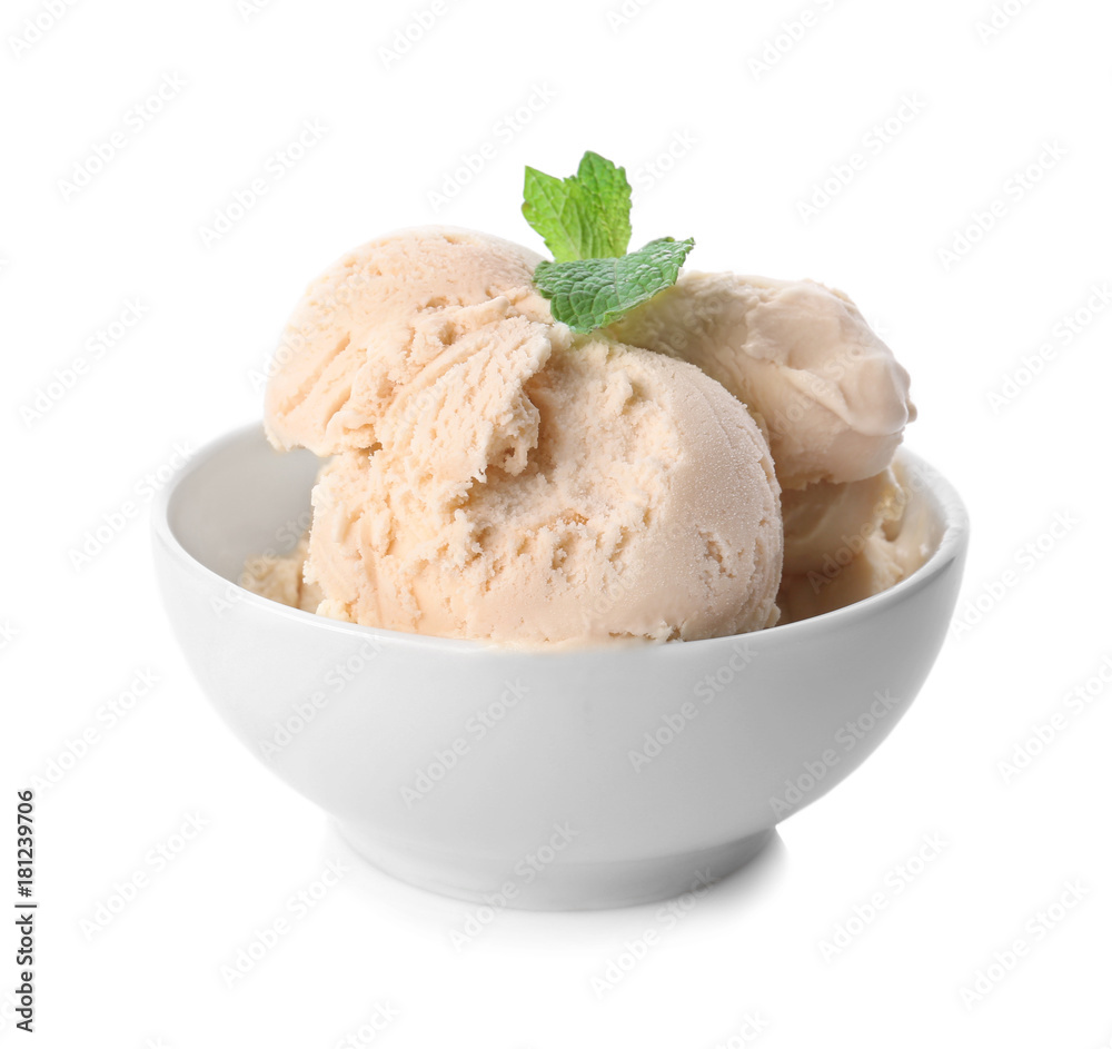 Bowl with caramel ice cream on white background Bowl with caramel ice cream on white background