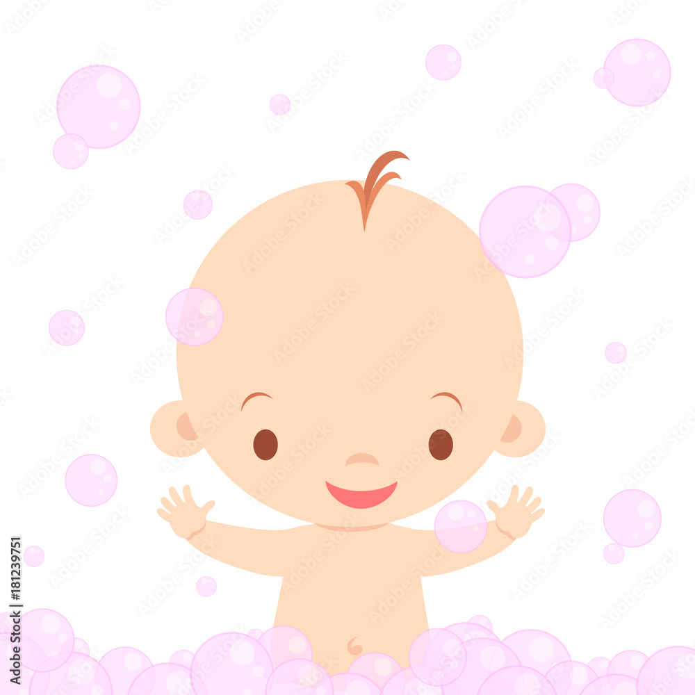 Cute Baby Taking a Bath is Soap Foam Vector Illustration Cute Baby Taking a Bath is Soap Foam Vector Illustration