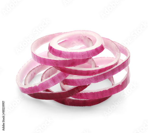 Sliced red onion on white background