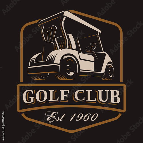 Golf cart vector logo on dark background