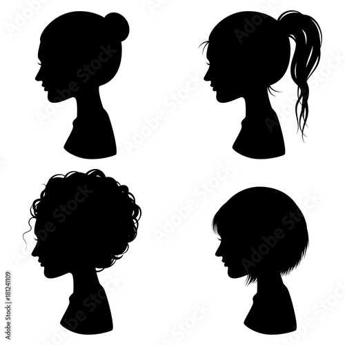 Silhouette Woman Hairstyle Fashion Vector Set