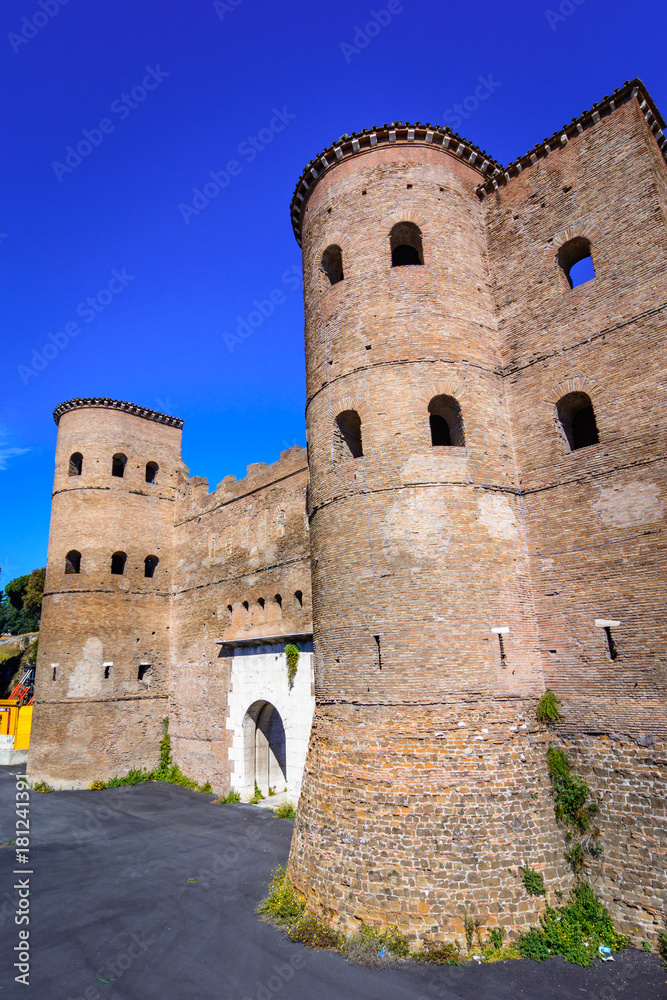 Porta Asinaria and guard Towers on the Rome walls,Roma,Italy