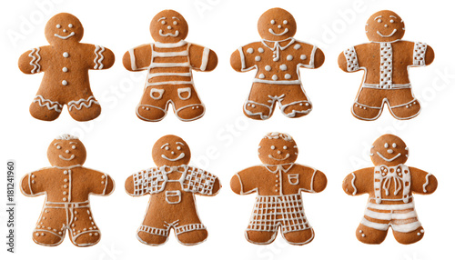 Set of christmas homemade gingerbread cookies isolated on the white background
