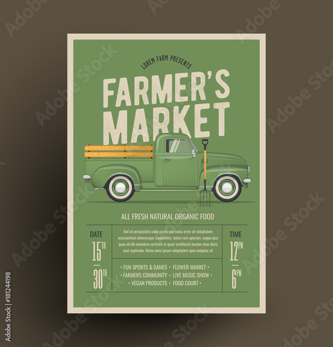 Old Style Farmer's Pickup Truck. Vector Illustration.