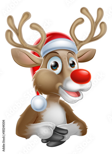 Christmas Reindeer Cartoon With Santa Hat