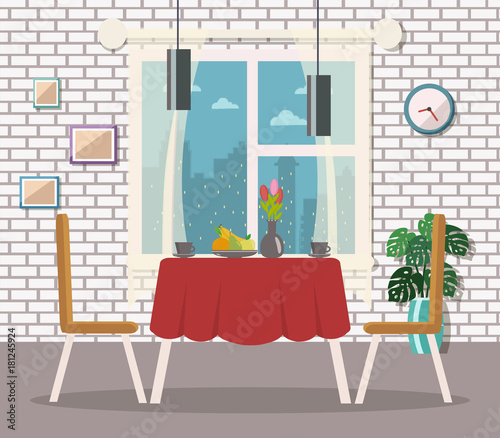 Dining room interior. Flat design.