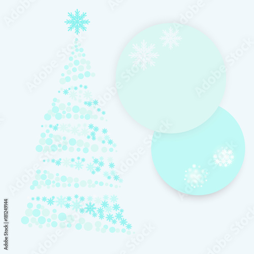 light blue Christmas tree of snow flake and paper circle vector background