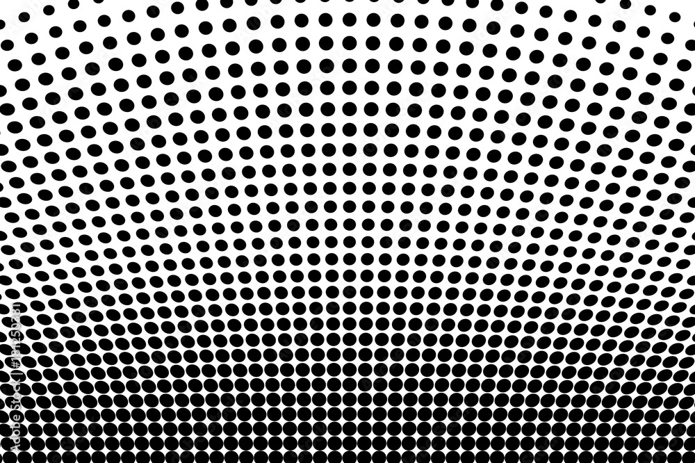 Abstract futuristic halftone pattern. Comic background. Dotted backdrop with circles, dots, point large scale. Black, white color