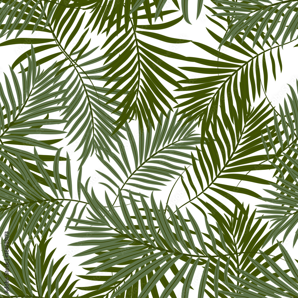 Tropical seamless pattern with exotic palm leaves. Hawaiian style.