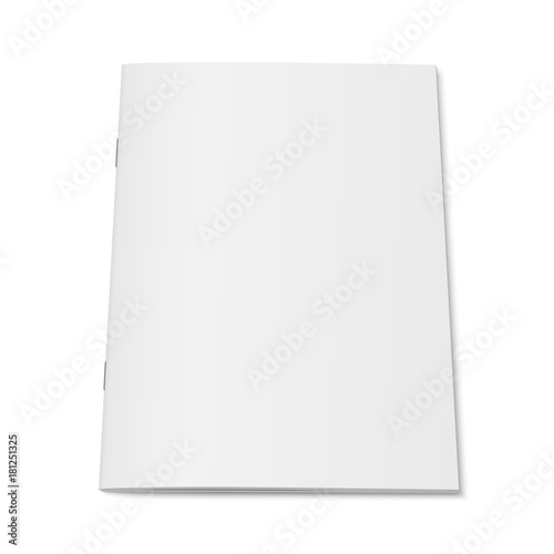 Vector white mock up of magazine isolated. Closed vertical booklet, brochure or notebook template on white background. 3d illustration for your design