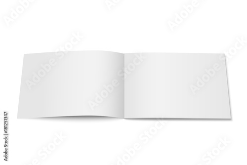 Vector white mock up of magazine isolated. Opened horizontal magazine, brochure, book or notebook template on white background. 3d illustration for your design