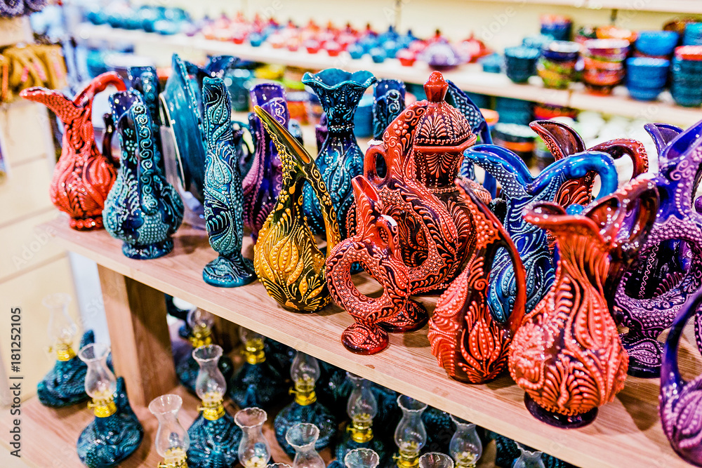 Ceramic traditional turkish souvenirs at grand bazaar, istanbul