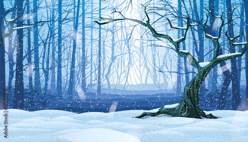 Horizontal seamless background of landscape with winter forest.