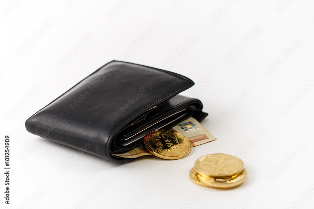 black bitcoin wallet on white background black bitcoin wallet on white background