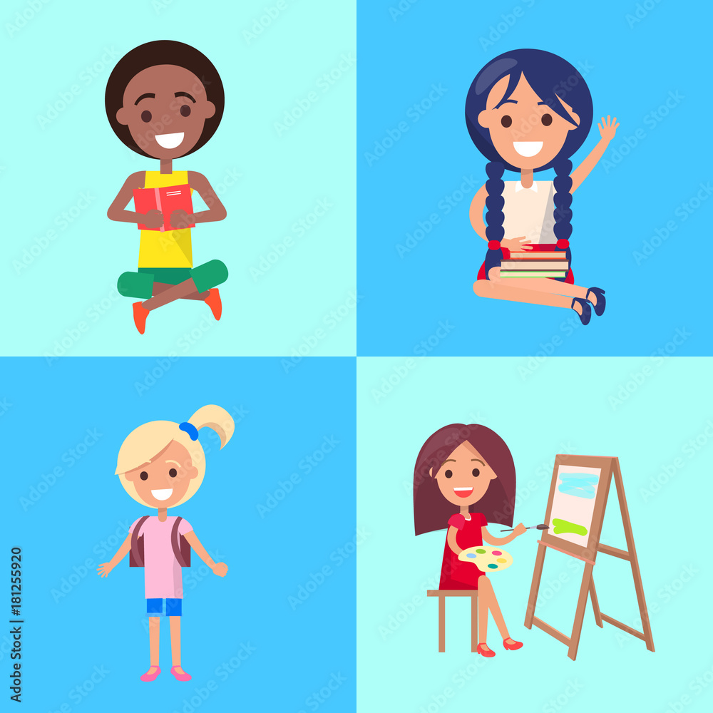 Small Students Studing alone Vector Collection Small Students Studing alone Vector Collection