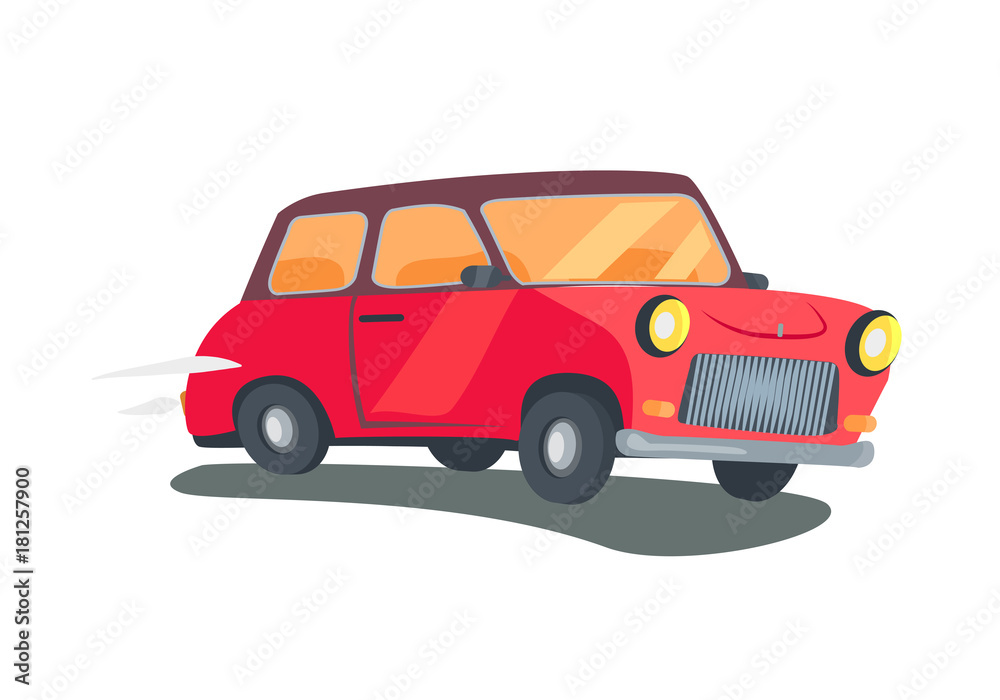 Icon of Red Retro Two-Door Station Wagon Vector