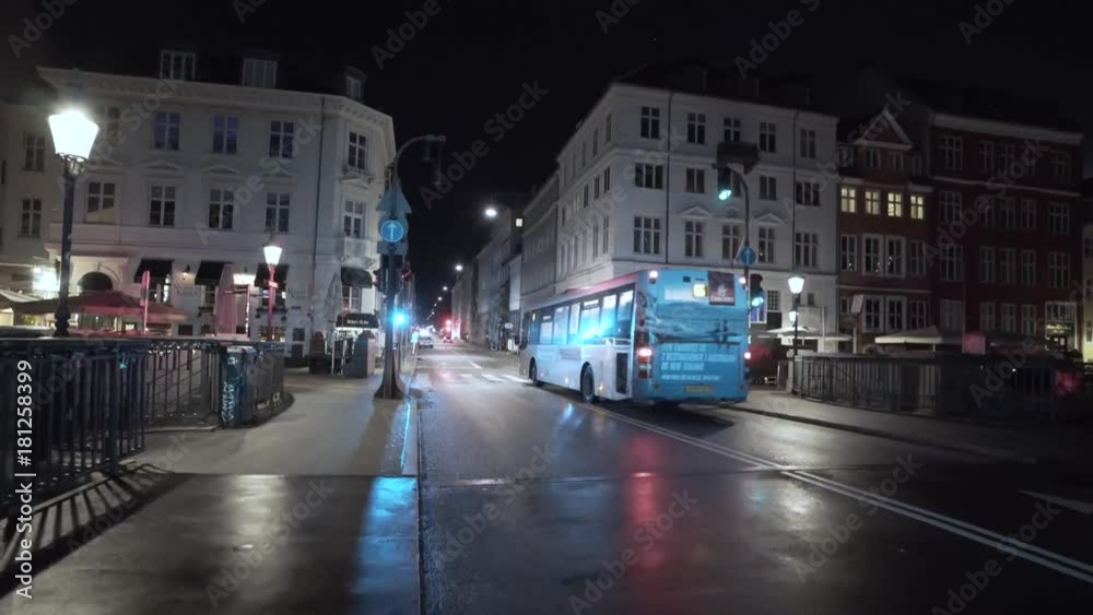 4K Copenhagen City at Night, Bus Traffic on Road Crossing Bridge, Slide In 4K Copenhagen City at Night, Bus Traffic on Road Crossing Bridge, Slide In
