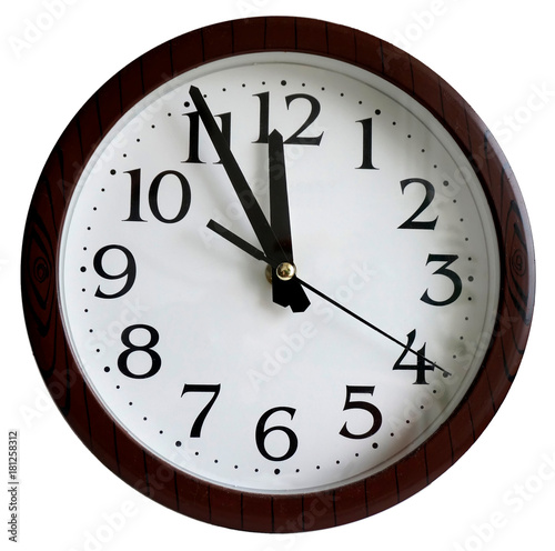 wall clock shows midnight (noon), isolated white