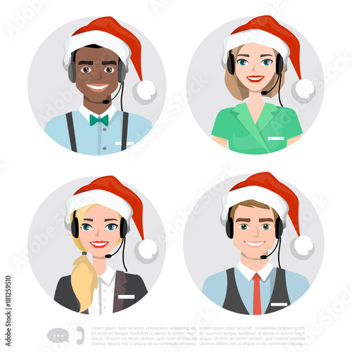 Call Center Operator Icons. Vector Cartoon Illustration